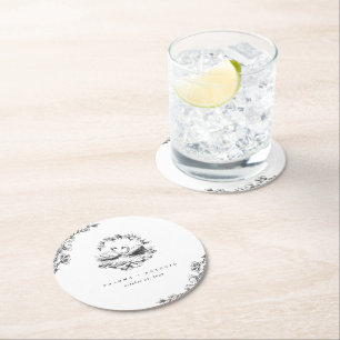 Dessous-de-verre Rond En Papier Cygne Dessiné Floral Vintage Fiançailles Mariage
