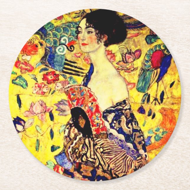 Dessous-de-verre Rond En Papier Dame Gustav Klimt avec ventilateur (Devant)