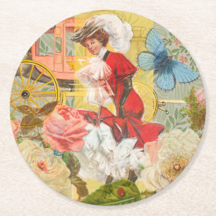 Dessous-de-verre Rond En Papier Dame victorienne femme élégante riche illustration