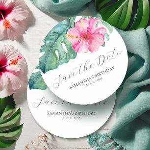 Dessous-de-verre Rond En Papier Date anniversaire à sauver Thème Tropical