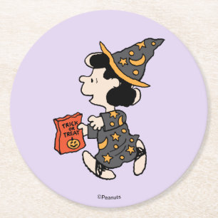 Dessous-de-verre Rond En Papier Déguisement de sorcière Lucy Peanuts Halloween
