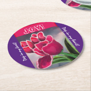 Dessous-de-verre Rond En Papier Design floral d'anniversaire, personnalisation de 