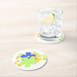 Dessous-de-verre Rond En Papier Design floral élégant en bleu jaune vert