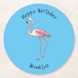 Dessous-de-verre Rond En Papier dessin animé d'oiseau Flamant rose