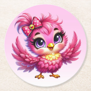 Dessous-de-verre Rond En Papier Dessin Animé Drôle de Sublimation d'Oiseau-56342