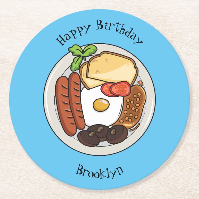 Dessous-de-verre Rond En Papier dessin animé du petit-déjeuner anglais (Devant)