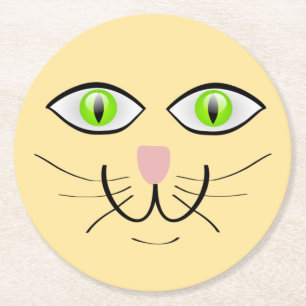 Dessous-de-verre Rond En Papier Dessin animé visage drôle de chat-29034