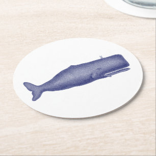 Dessous-de-verre Rond En Papier Dessin de baleine du 19ème siècle de style vintage