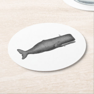 Dessous-de-verre Rond En Papier Dessin de baleine vintage du XIXe siècle N