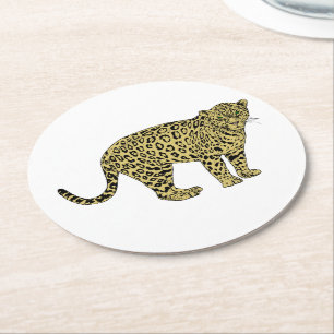 Dessous-de-verre Rond En Papier Dessin de chat tacheté vintage léopard guépard