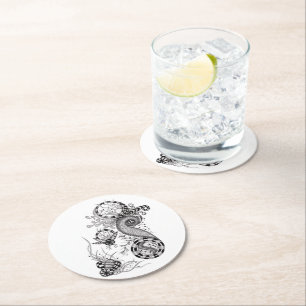 Dessous-de-verre Rond En Papier Dessin floral Tangle -