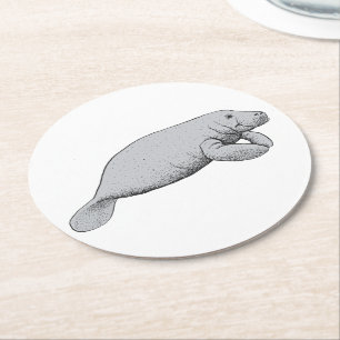 Dessous-de-verre Rond En Papier Dessin Vintage de Lamantin