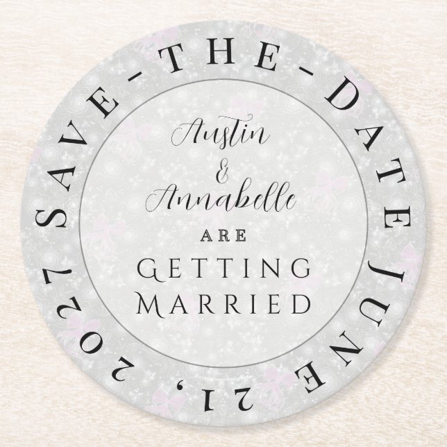 Dessous-de-verre Rond En Papier dessous de verre Coquette rose Save-the-Date (Devant)