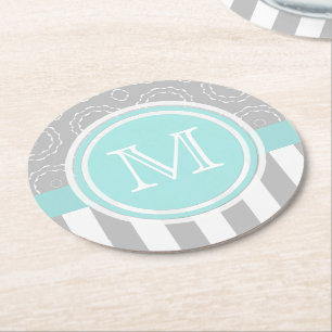 Dessous-de-verre Rond En Papier Dessous de verre cyan, gris et blancs de