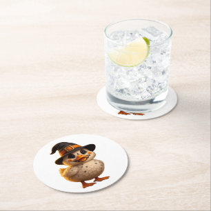 Dessous-de-verre Rond En Papier Dessous de verre de canard en sorcière Halloween -