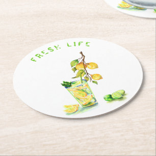 Dessous-de-verre Rond En Papier Dessous de verre de papier à boire au citron frais