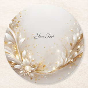 Dessous-de-verre Rond En Papier Dessous de verre de papier blanc à fleurs d'or