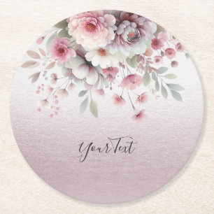Dessous-de-verre Rond En Papier Dessous de verre de papier floral blanc rose moder
