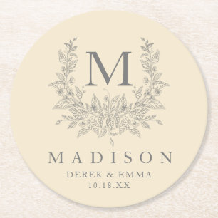 Dessous-de-verre Rond En Papier Dessous de verre de papier Mariage Monogramme rust