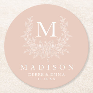 Dessous-de-verre Rond En Papier Dessous de verre de papier Mariage Monogramme rust