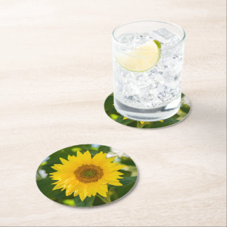 Dessous-de-verre Rond En Papier Dessous de verre en papier avec tournesol jaune