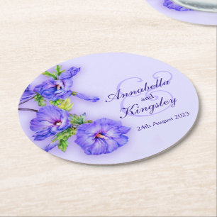 Dessous-de-verre Rond En Papier dessous de verre en papier bleu hibiscus mariage