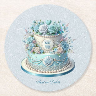 Dessous-de-verre Rond En Papier Dessous de verre en papier Blue Cake Flowers