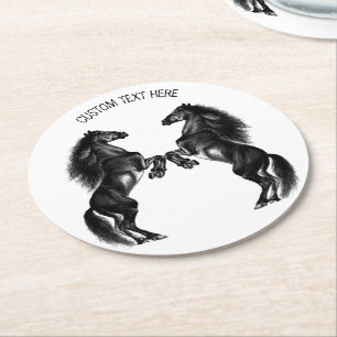 Dessous-de-verre Rond En Papier Dessous de verre en papier Cheval noir avec texte 