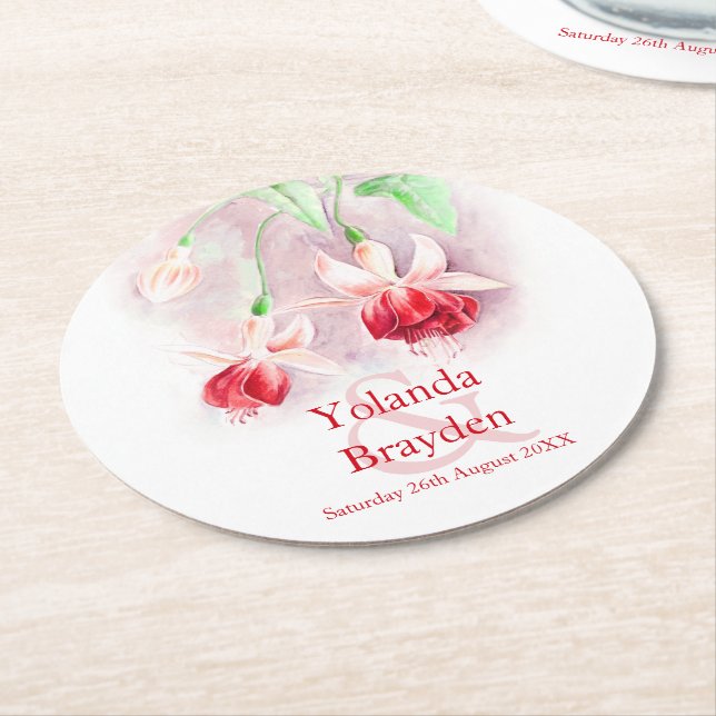 Dessous-de-verre Rond En Papier dessous de verre en papier d'aquarelle rouge fuchs (Incliné)