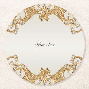 Dessous-de-verre Rond En Papier Dessous de verre en papier de perles blanches orné