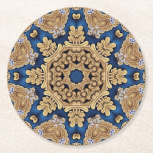 Dessous-de-verre Rond En Papier Dessous de verre en papier décoratif bleu or