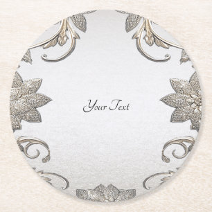 Dessous-de-verre Rond En Papier Dessous de verre en papier floral argent