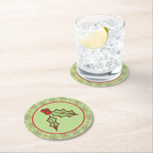 Dessous-de-verre Rond En Papier Dessous de verre en papier Houx de Noël
