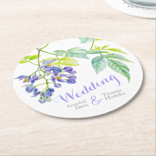 Dessous-de-verre Rond En Papier Dessous de verre en papier mariage à fleurs pourpr