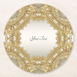 Dessous-de-verre Rond En Papier Dessous de verre en papier orné or
