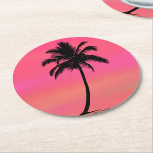 Dessous-de-verre Rond En Papier Dessous de verre en silhouette des palmiers tropic