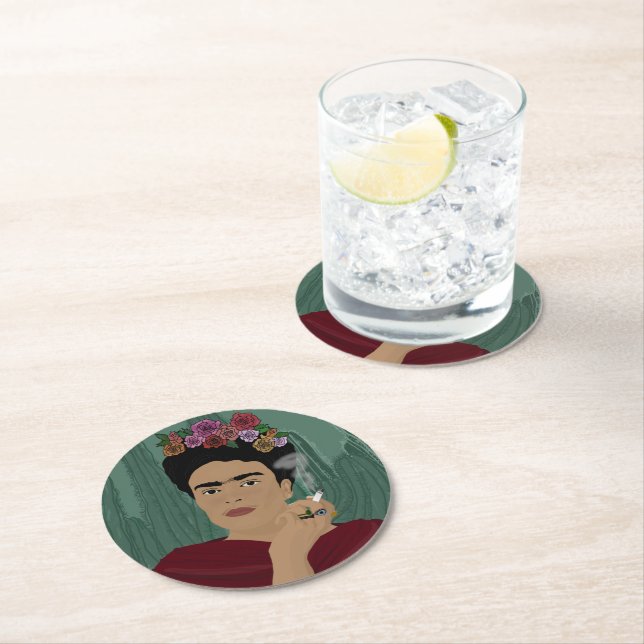Dessous-de-verre Rond En Papier Dessous de verre Frida Kahlo (En situation)
