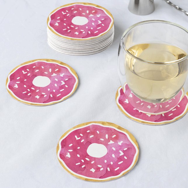 Dessous-de-verre Rond En Papier Dessous de verre Magenta Hot Rose Donut (Créateur téléchargé)