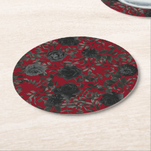 Dessous-de-verre Rond En Papier Dessous de verre Mariages gothiques Roses rouges e