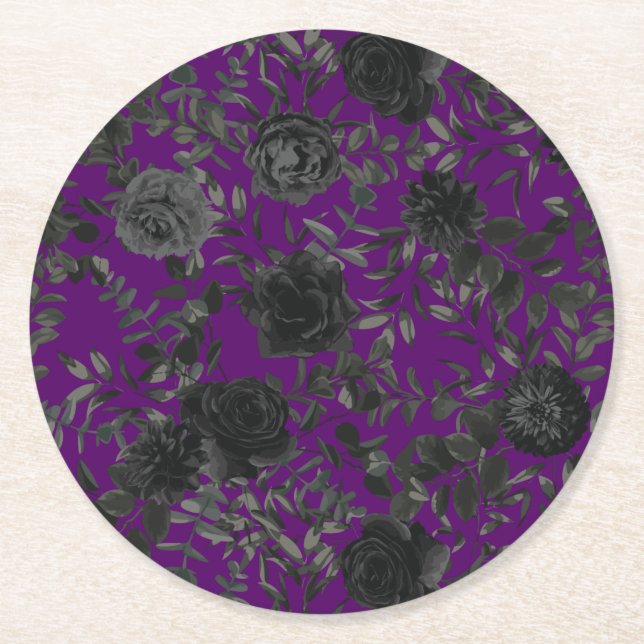 Dessous-de-verre Rond En Papier Dessous de verre Mariages gothiques Roses violets  (Devant)