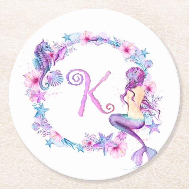 Dessous-de-verre Rond En Papier Dessous de verre Mermaid Monogramme K (Devant)