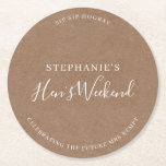 Dessous-de-verre Rond En Papier Dessous de verre minimalistes Rustic Hen's Weekend<br><div class="desc">Conçu pour se coordonner avec notre collection minimaliste rustique, ce dessous de verre rond personnalisable dispose d'une police classique blanche sur un arrière - plan d'effet kraft. Il s'agit d'une collection rustique simple et minimaliste, très polyvalente et adaptée à toute saison mariage. Pour une personnalisation plus avancée de cette conception,...</div>
