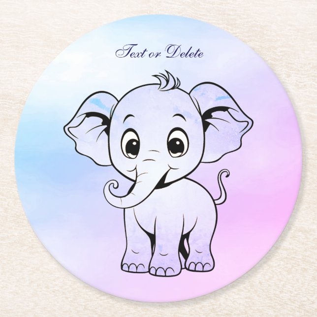 Dessous-de-verre Rond En Papier Dessous de verre papier Eléphant mignon (Devant)