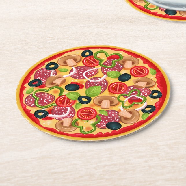 Dessous-de-verre Rond En Papier Dessous de verre papier rond Pizza (Incliné)