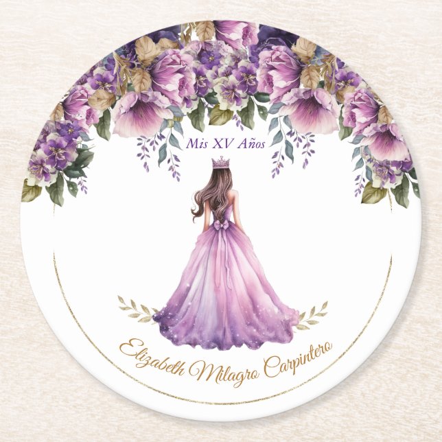 Dessous-de-verre Rond En Papier Dessous de verre papier violet Lilac Quinceañera (Devant)