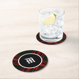 Dessous-de-verre Rond En Papier Dessous de verre Tartan de chasse vert et bleu ant