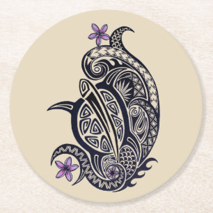 Dessous-de-verre Rond En Papier Dessous de verre tribaux hawaïens de tortue de me