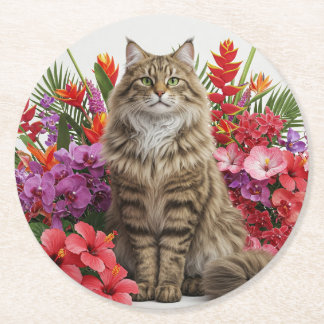 Dessous-de-verre Rond En Papier Dessous de verre Tropical Cat Round Papier Design.