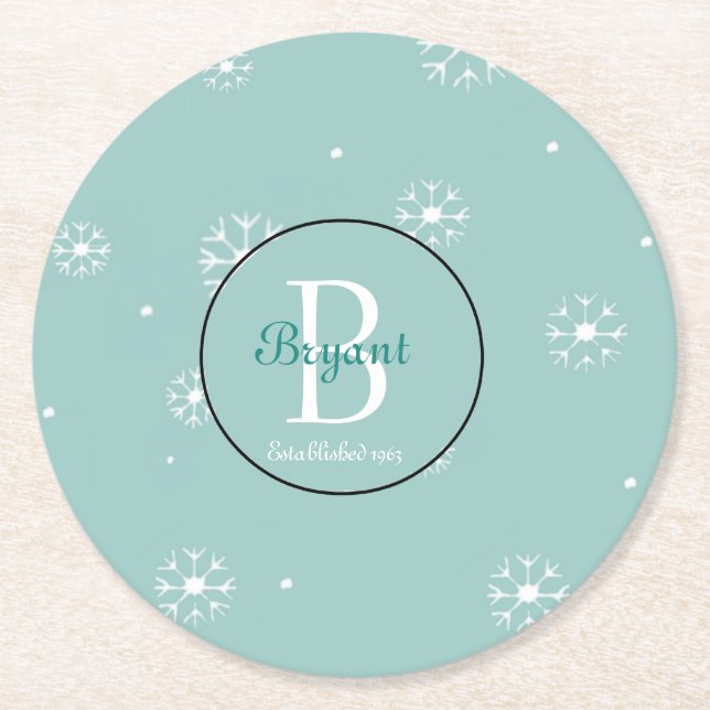Dessous-de-verre Rond En Papier Dessous de verre turquoises Monogram Snowflake (Devant)