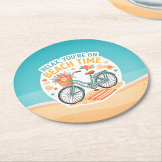 Dessous-de-verre Rond En Papier Détendez-vous, vous êtes en temps de plage